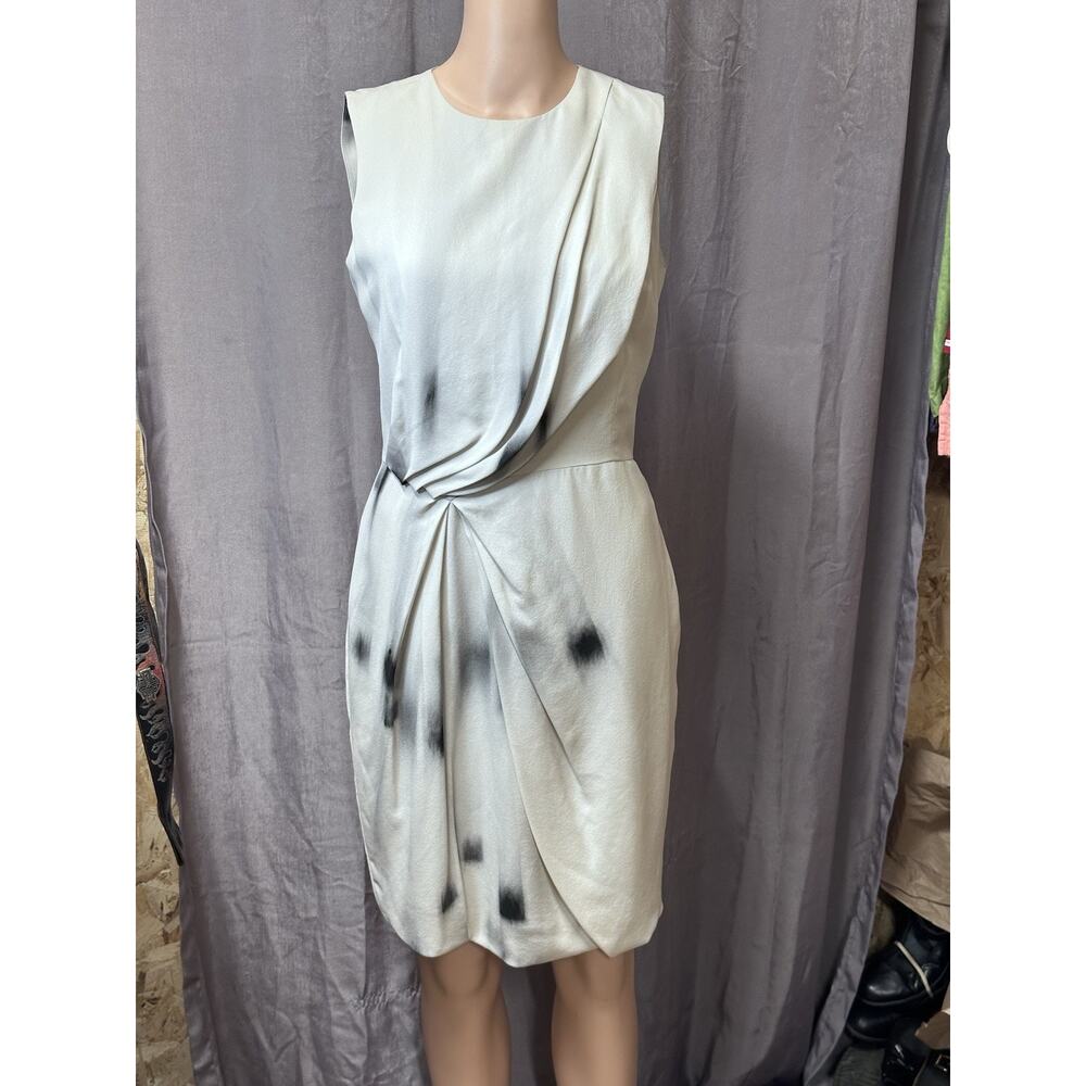 Obakki 100% Silk Dress White Black Accents Career Dinner Party Dress SZ 6 Pencil
